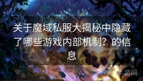 关于魔域私服大揭秘中隐藏了哪些游戏内部机制？的信息