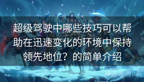 超级驾驶中哪些技巧可以帮助在迅速变化的环境中保持领先地位？的简单介绍