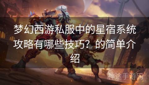 梦幻西游私服中的星宿系统攻略有哪些技巧？的简单介绍