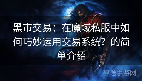 黑市交易：在魔域私服中如何巧妙运用交易系统？的简单介绍