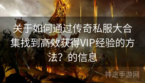 关于如何通过传奇私服大合集找到高效获得VIP经验的方法？的信息